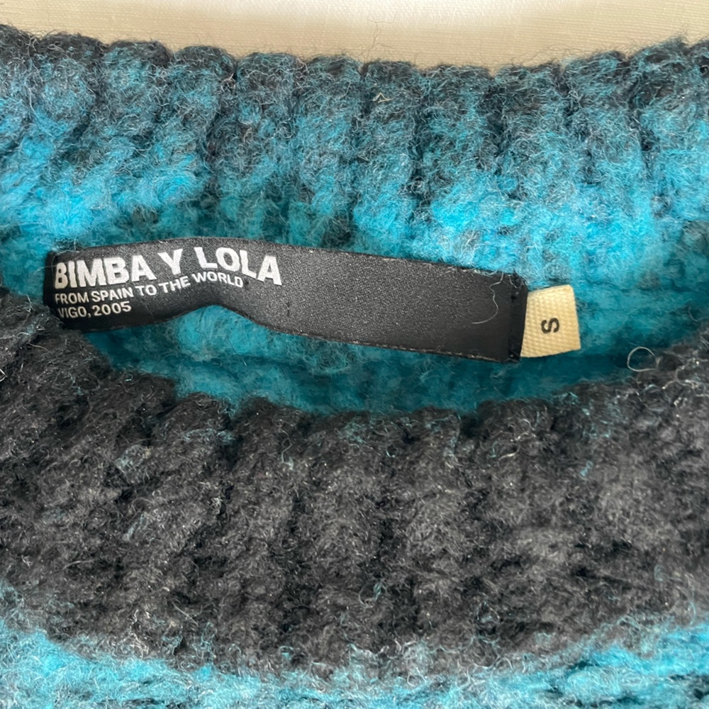 Bimba y Lola Striped Teal and Black Women's Sweater - Picture 4 of 4